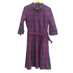 NWT Talbots Gingham Plaid Midi Fit & Flare Belted Dress 14P